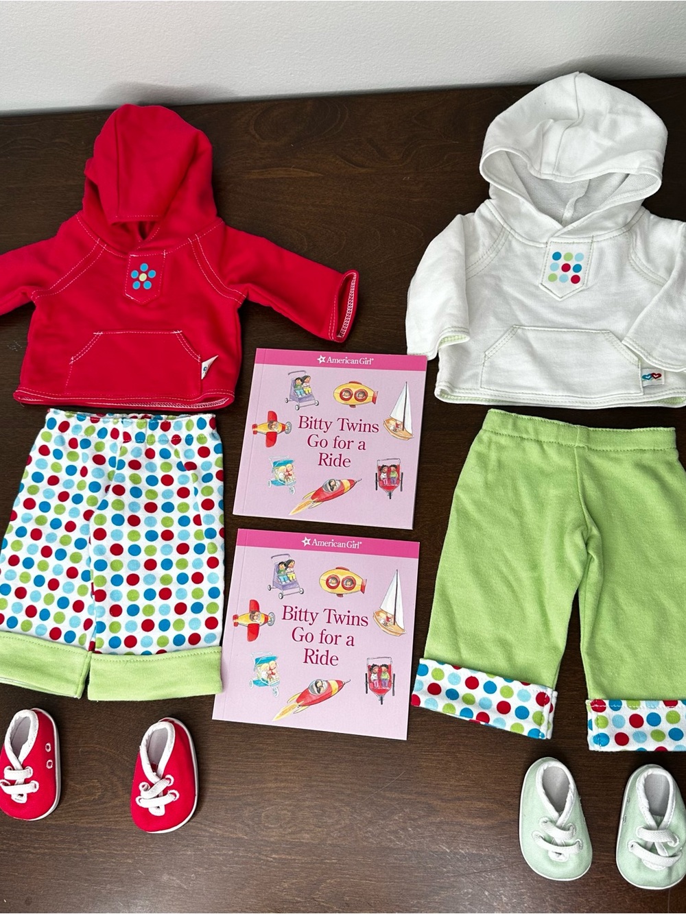 American Girl Bitty Twins Retired Dot Outfits Set
